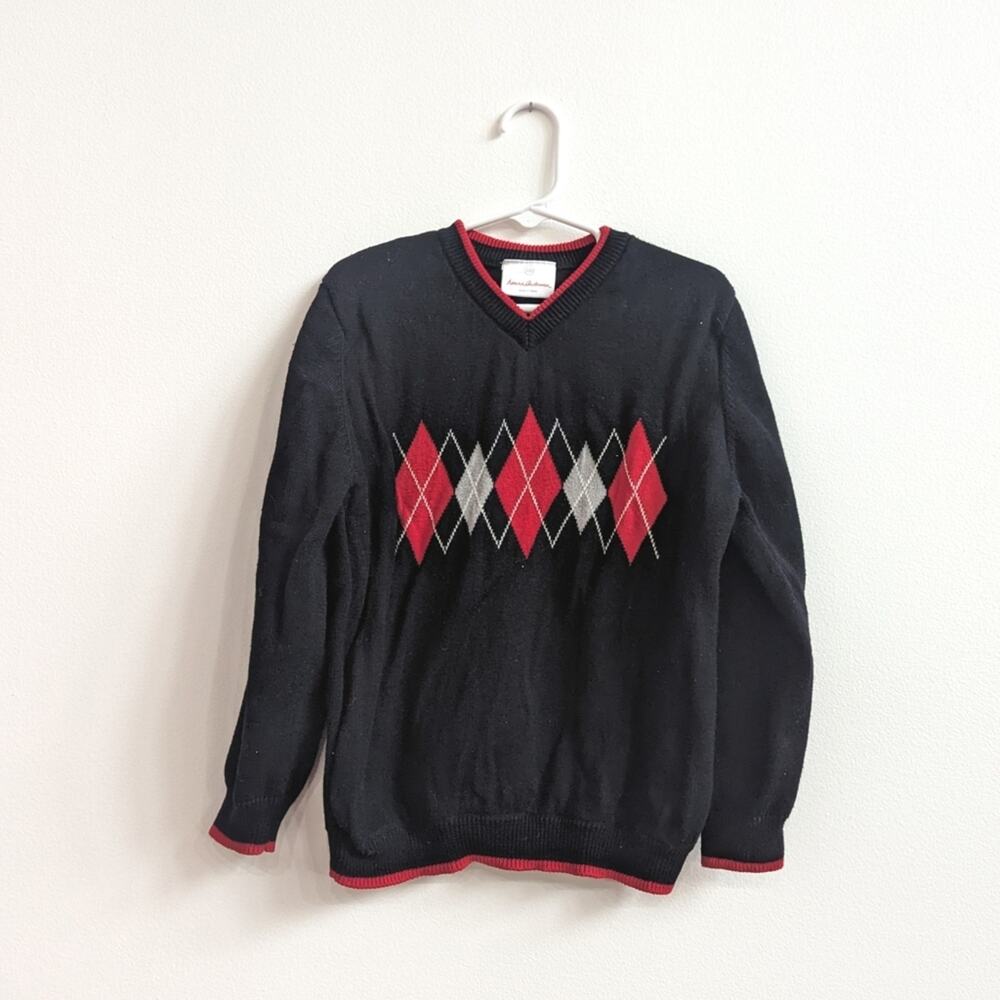 Hanna Andersson Sweater Black Argyle 5T Classic Preppy